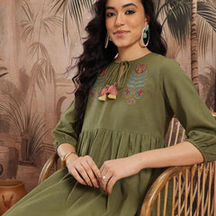 Emerald Grace Embroidered Cotton Tunic Palazzo Set