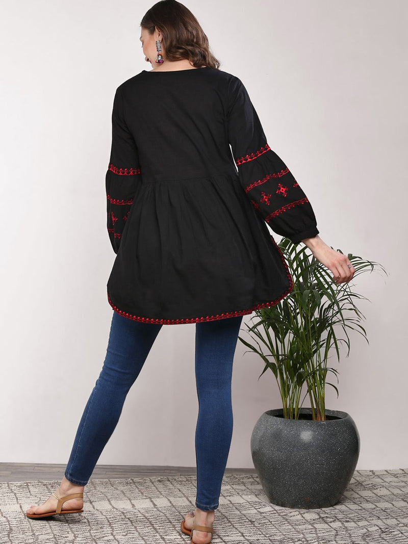 Women black embroidered top
