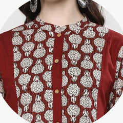 Women maroon printed A line kurta
