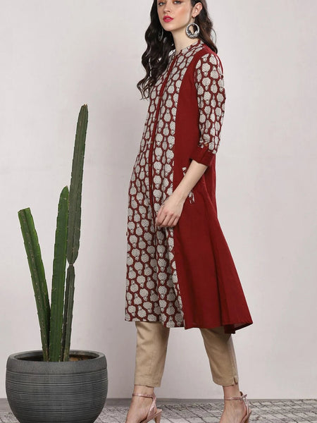 Side view maroon casual kurta
