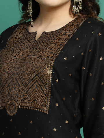 Women Black Color Self Design kurta Pant With Dupatta Set