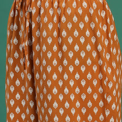 Women Mustard Cotton Embroidered & Printed Straight Kurta Set