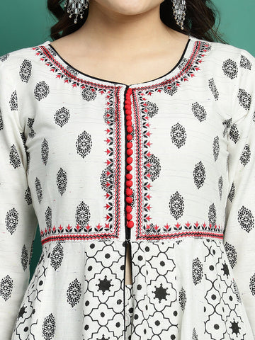 Women White Color Embroidery A-line kurta Palazzo With Dupatta Set