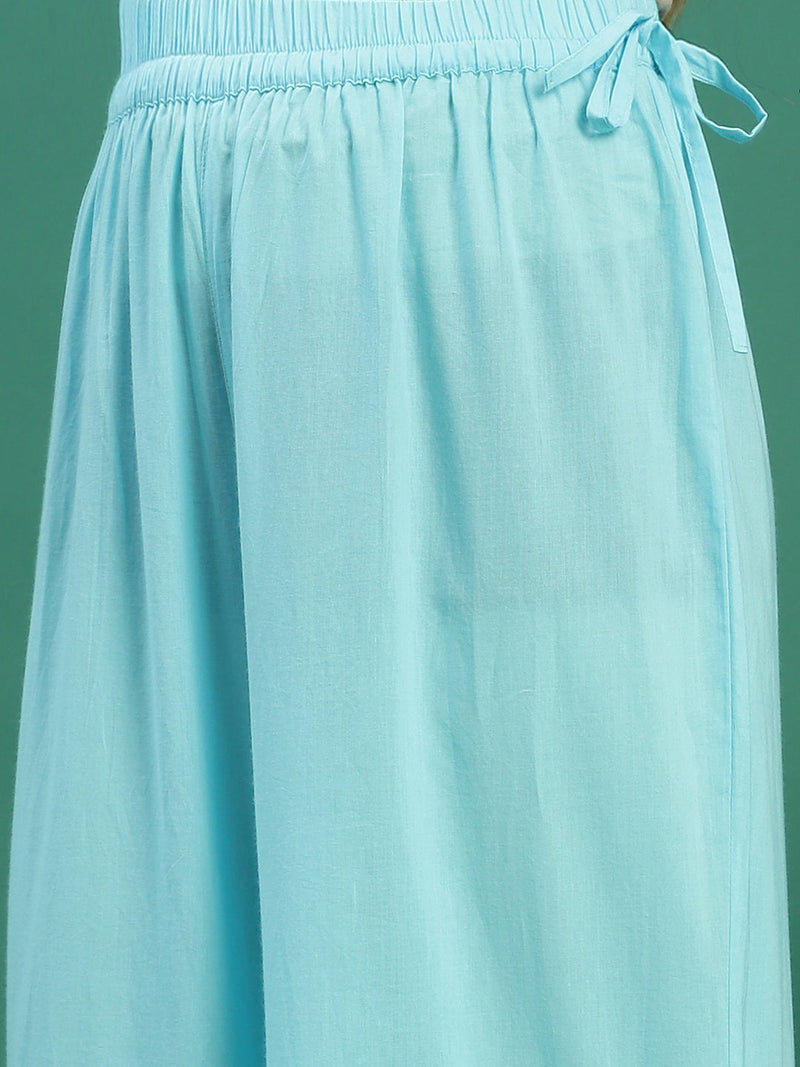 Women Turquoise Blue Embroidered Anarkali Kurta Set