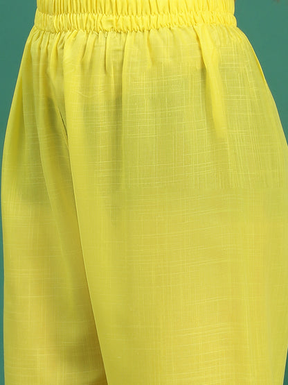 Women Yellow Cotton Embroidered Straight Kurta Set