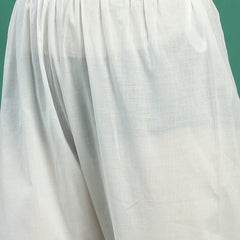 Women White Floral Embroidered Sequined Anarkali Cotton Kurta With Trousers & Dupatta