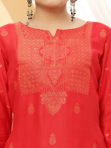 RAMA'S Women Red Color Self Design kurta Pant With Dupatta Set