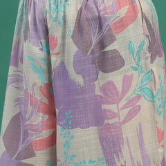 Women Beige Floral Printed Mirror Work V-Neck Straight Kurta With Trousers