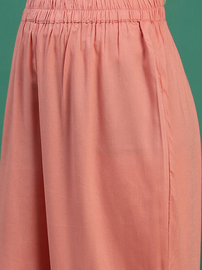 Women Peach Color Embroidered Straight Kurta Set