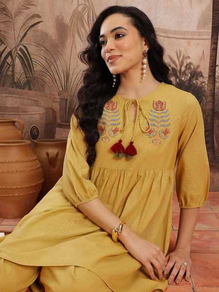 Ivory Grace Embroidered Cotton Tunic Palazzo Set