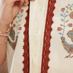 Ivory Charm Embroidered Cotton Shirt Palazzo Set