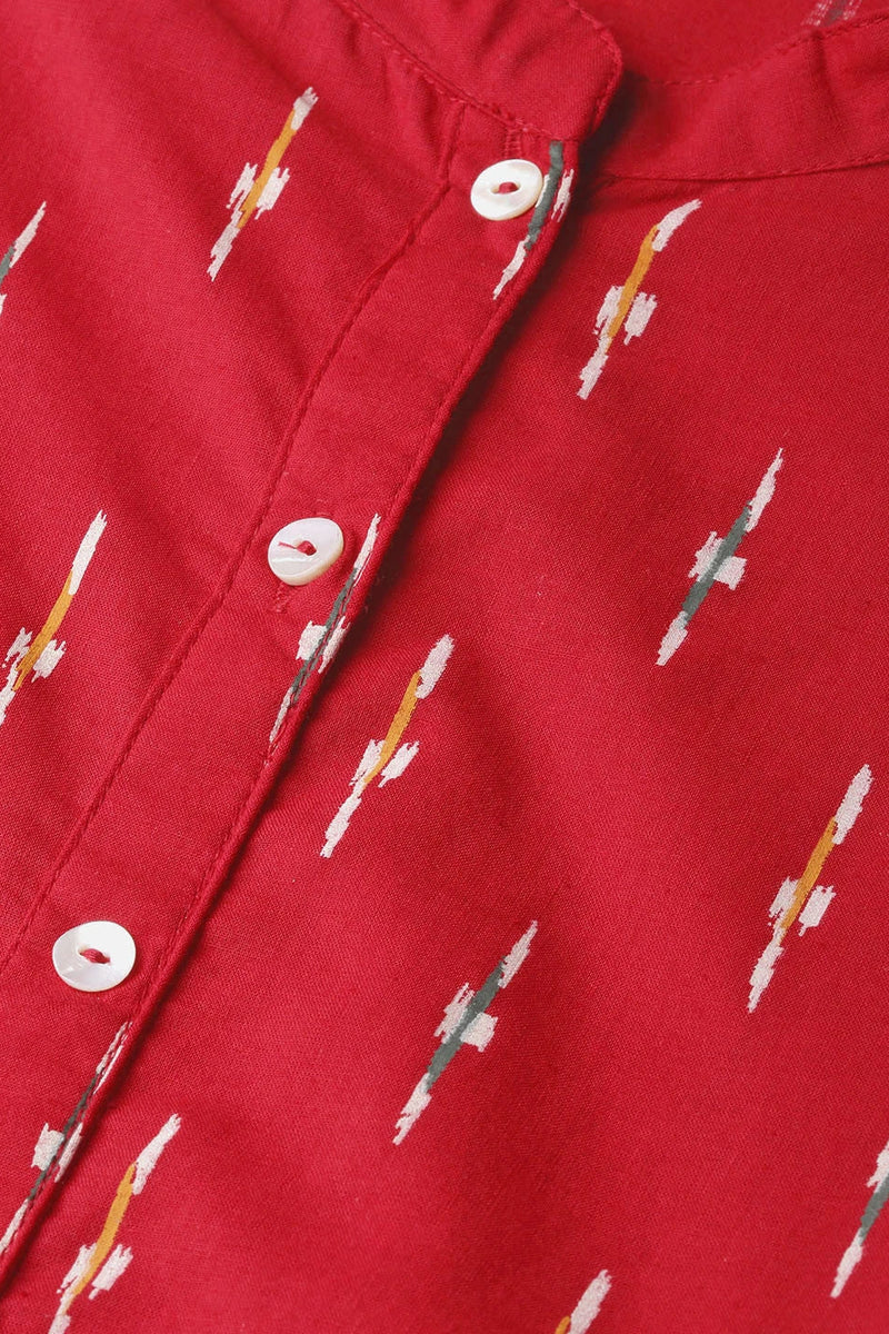 women red ikat print cotton dress
