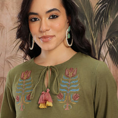 Emerald Grace Embroidered Cotton Tunic Palazzo Set