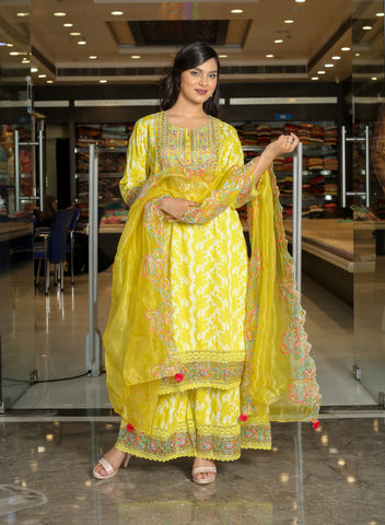 RAMA'S Yellow Color Anarkali Cotton Set With Dupatta