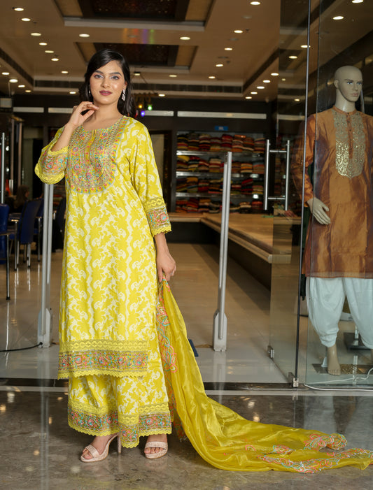 RAMA'S Yellow Color Anarkali Cotton Set With Dupatta