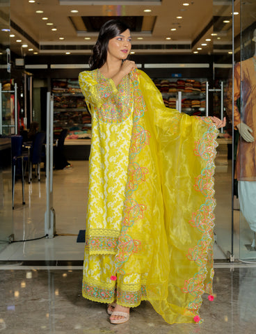 RAMA'S Yellow Color Anarkali Cotton Set With Dupatta