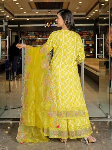 RAMA'S Yellow Color Anarkali Cotton Set With Dupatta