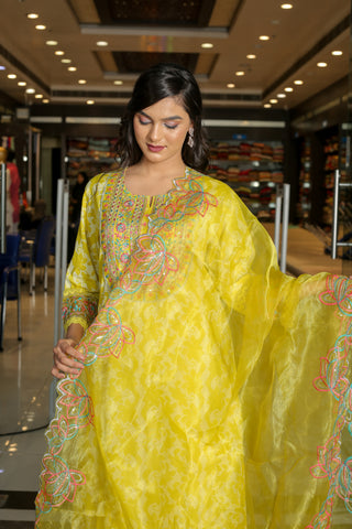 RAMA'S Yellow Color Anarkali Cotton Set With Dupatta