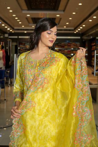 RAMA'S Yellow Color Anarkali Cotton Set With Dupatta