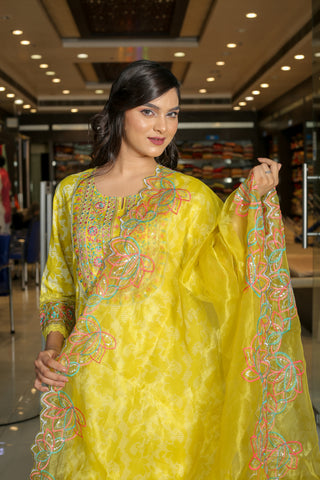 RAMA'S Yellow Color Anarkali Cotton Set With Dupatta