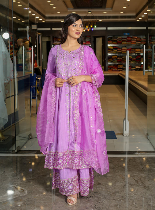 RAMA'S Pink Color Anarkali Cotton Set With Dupatta