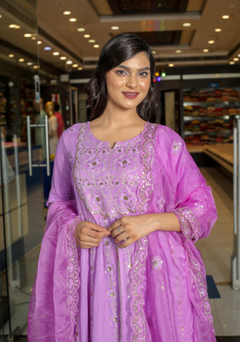 RAMA'S Pink Color Anarkali Cotton Set With Dupatta