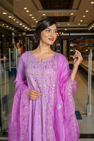 RAMA'S Pink Color Anarkali Cotton Set With Dupatta