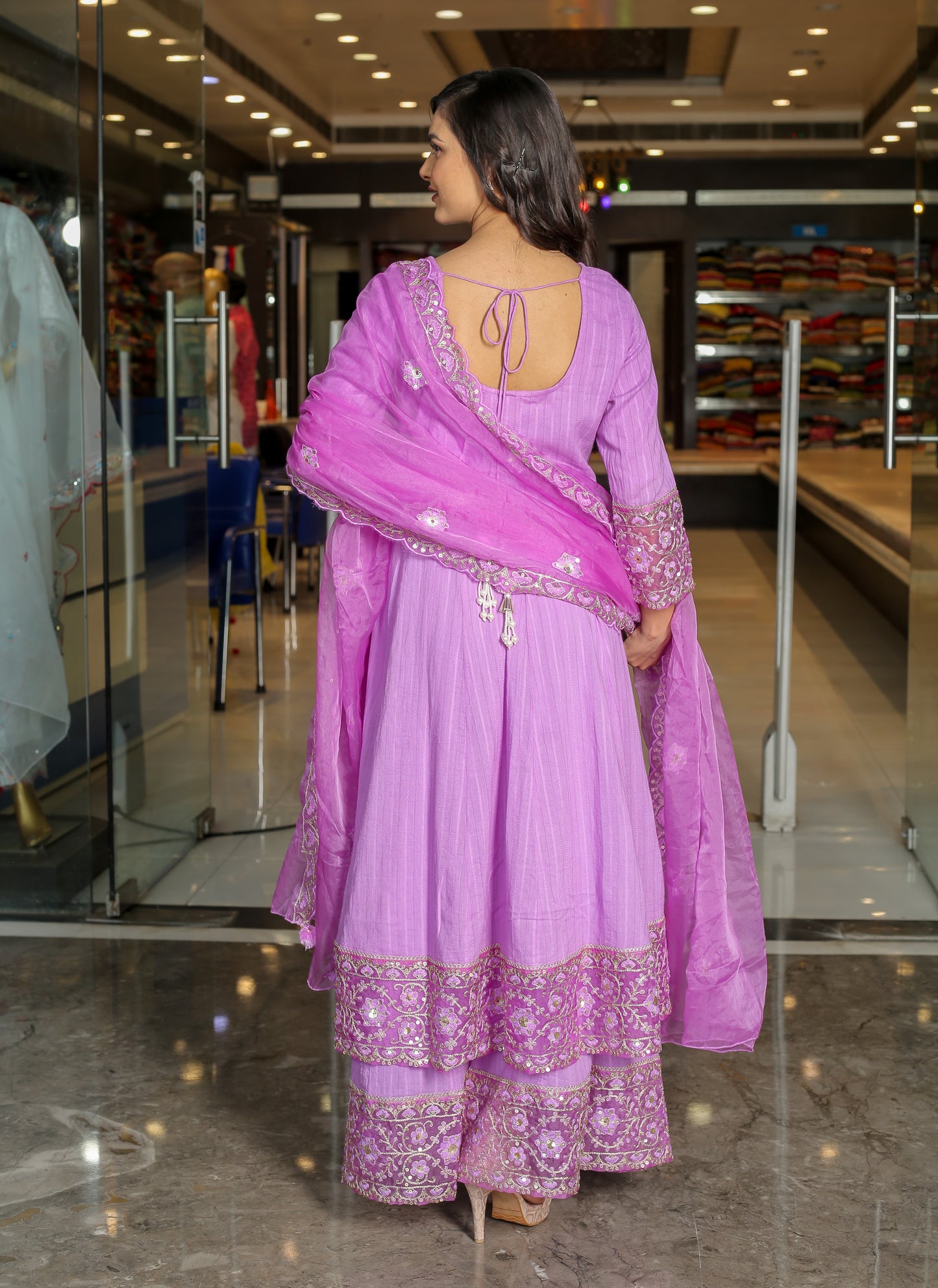 Graceful Elegance – Light Purple Floral Anarkali Kurta Set