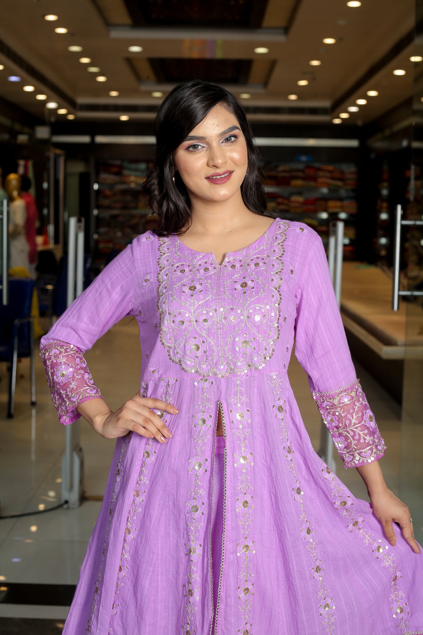Graceful Elegance – Light Purple Floral Anarkali Kurta Set