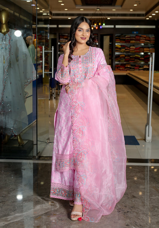 Anushka in Pink Floral Anarkali Kurta Set