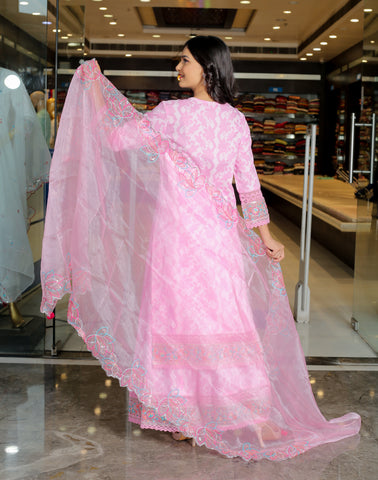 Anushka in Pink Floral Anarkali Kurta Set