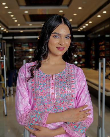 Anushka in Pink Floral Anarkali Kurta Set