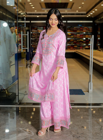 RAMA'S Pink Color Anarkali Cotton Set With Dupatta