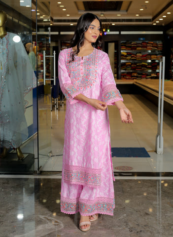 Anushka in Pink Floral Anarkali Kurta Set