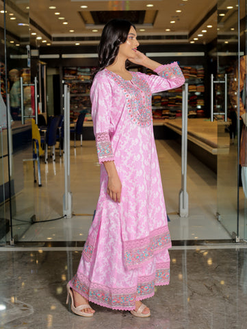 Anushka in Pink Floral Anarkali Kurta Set