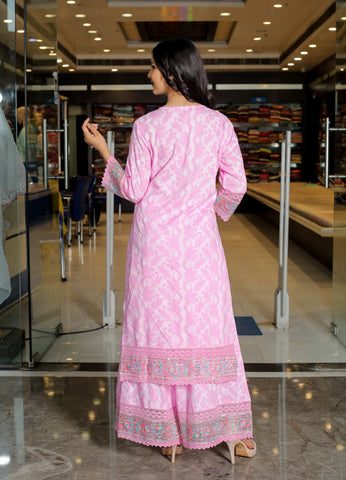 Anushka in Pink Floral Anarkali Kurta Set