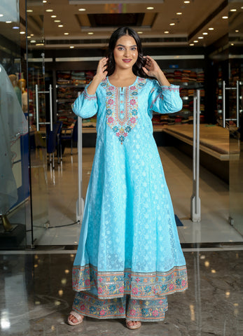 RAMA'S light sky blue Color Anarkali Cotton Set With Dupatta