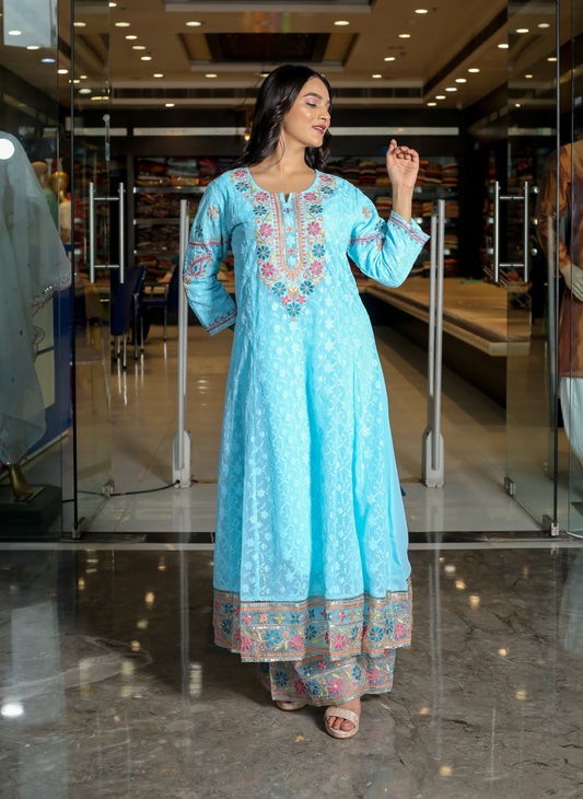 RAMA'S light sky blue Color Anarkali Cotton Set With Dupatta