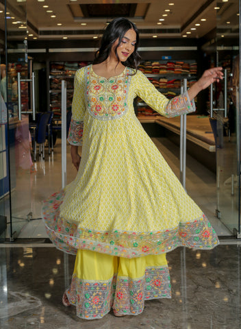 RAMA'S Yellow Color Anarkali Cotton Set With Dupatta