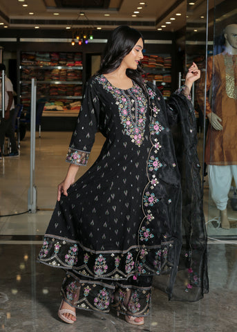 RAMA'S Black Color Anarkali Cotton Set With Dupatta