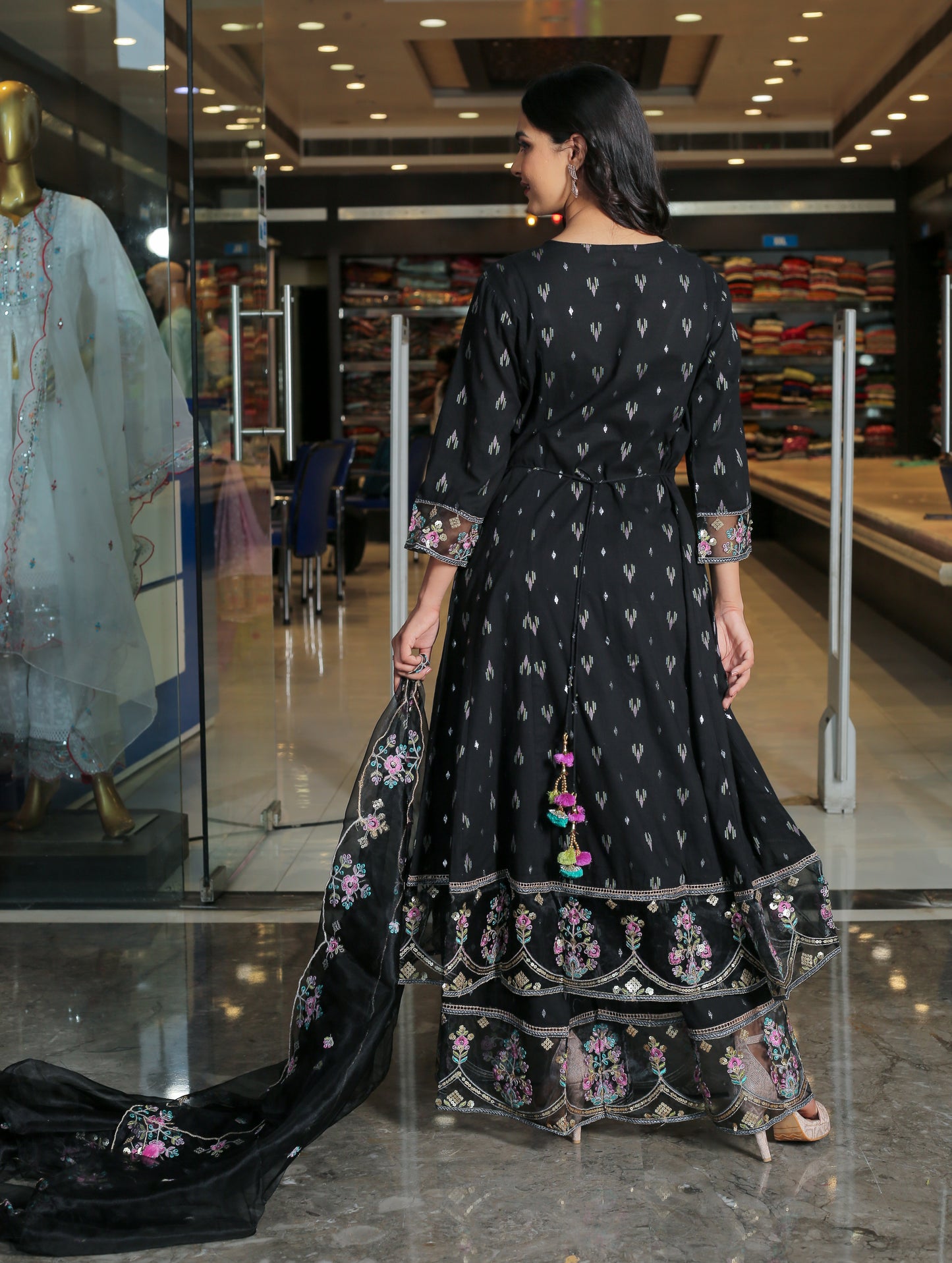 Graceful Black Embroidered Anarkali Set