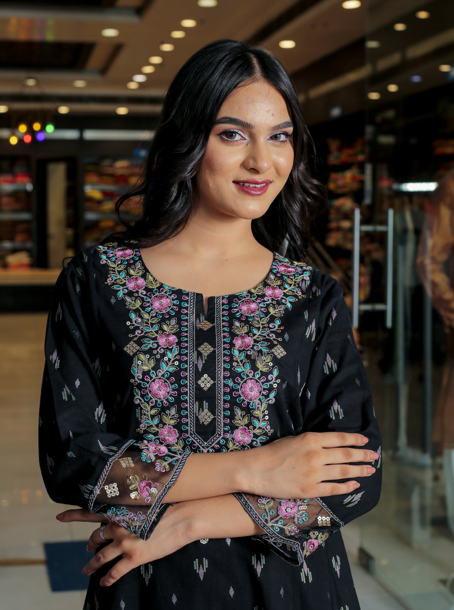 Graceful Black Embroidered Anarkali Set
