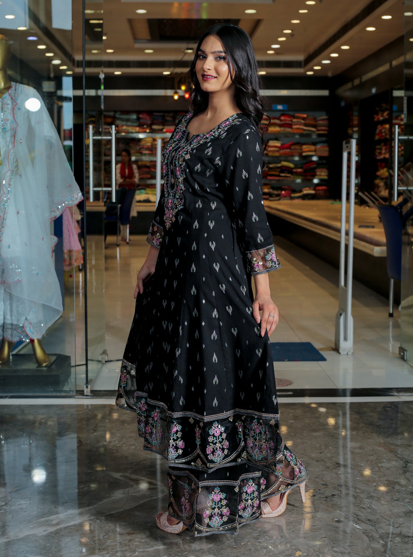 Graceful Black Embroidered Anarkali Set