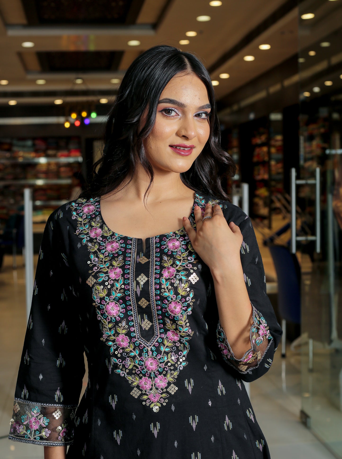 Graceful Black Embroidered Anarkali Set