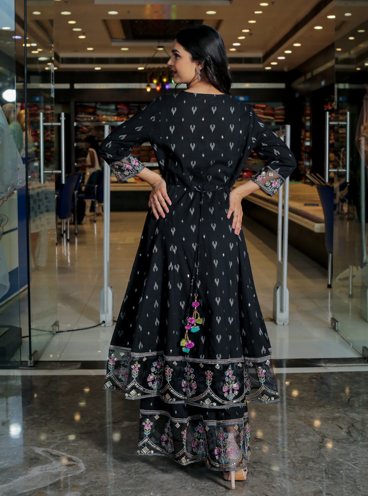 Graceful Black Embroidered Anarkali Set
