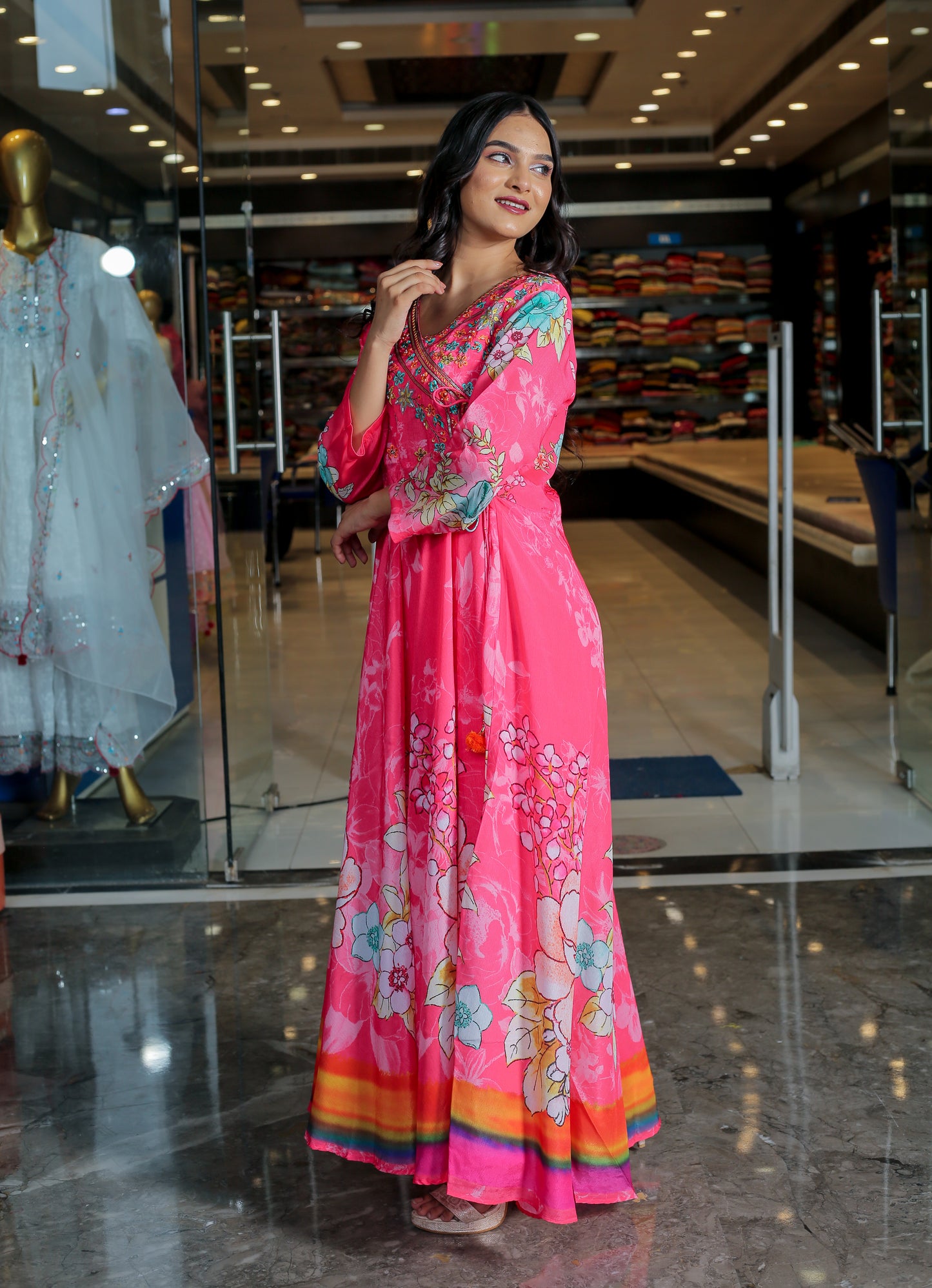 Pink Floral Anarkali Kurta Set