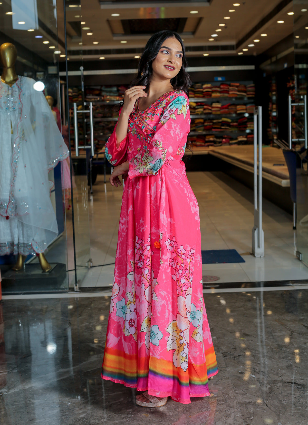 RAMA'S Pink Color Anarkali Cotton Set With Dupatta