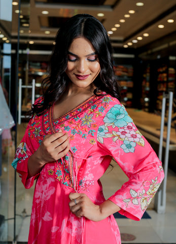 RAMA'S Pink Color Anarkali Cotton Set With Dupatta