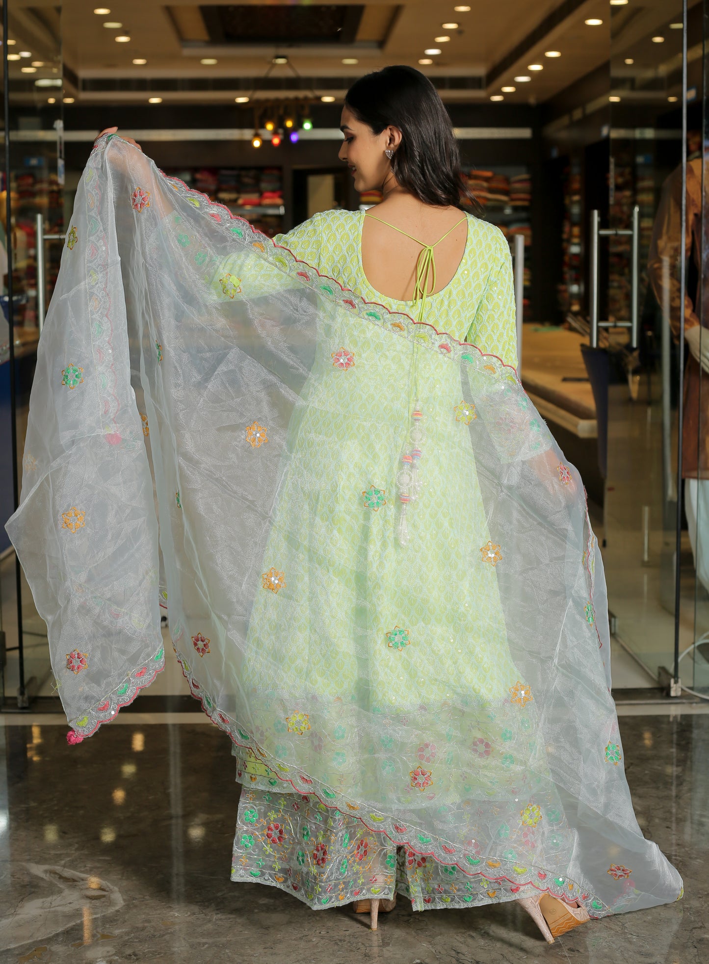 Green Floral Anarkali Kurta Set