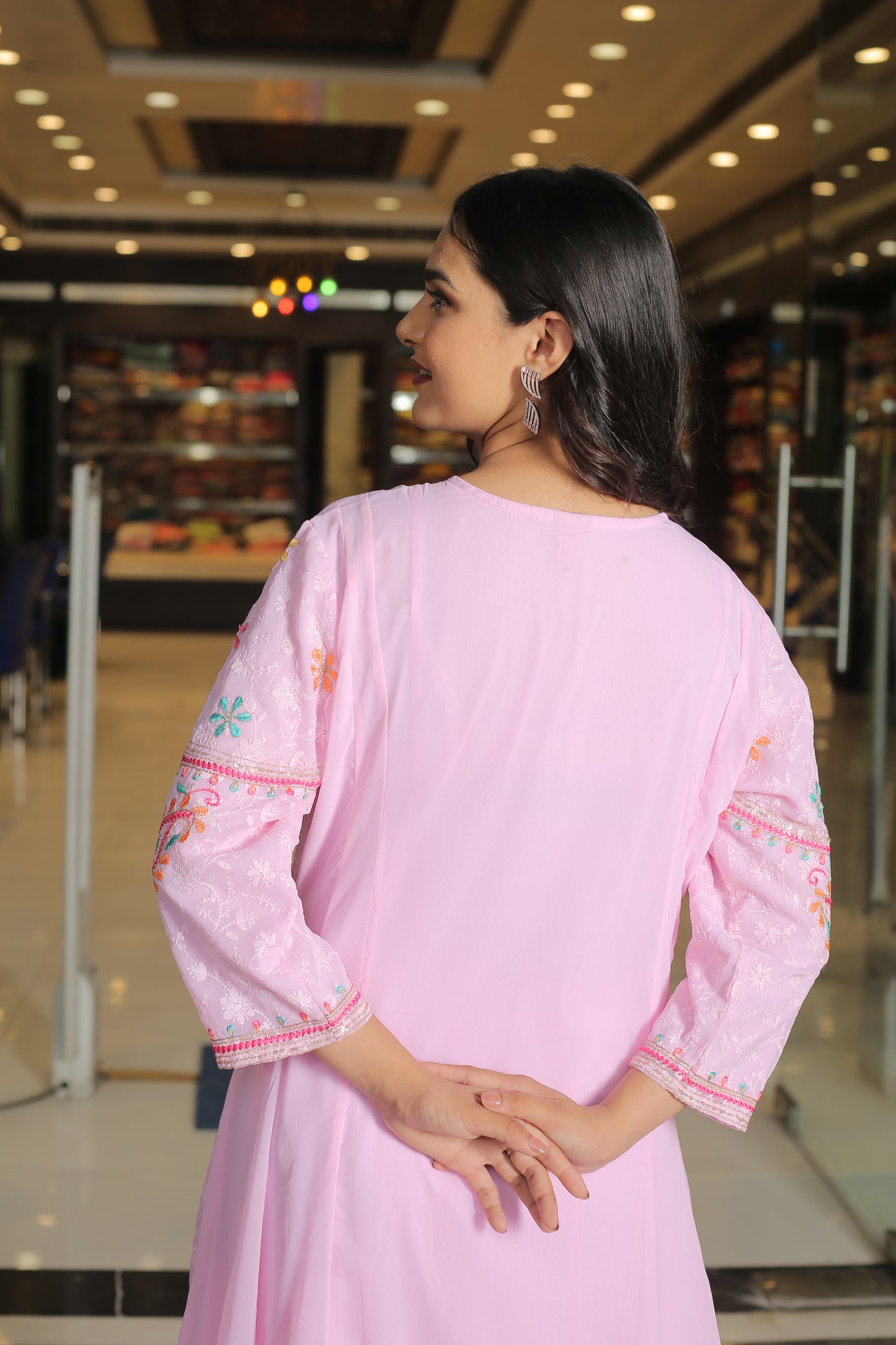 Elegant Pink Floral Anarkali Kurta Set